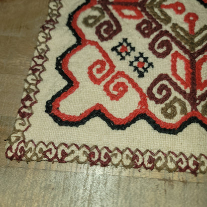 Embroidered Handmade Wool Turkish Tapestry vintage rug 31" x 27" Brown Orange