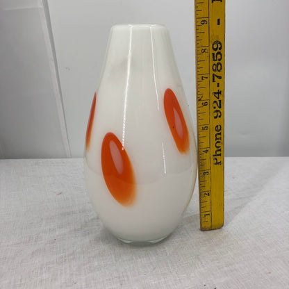 Murano Glass Vase Handblown orange patches white table bulb MCM design 9" glass