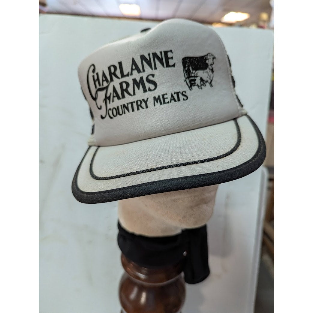 VINTAGE Otto Snap Back TRUCKER Hat Mesh Foam Cap Charlanne Farms Country Meats