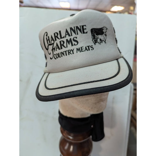 VINTAGE Otto Snap Back TRUCKER Hat Mesh Foam Cap Charlanne Farms Country Meats