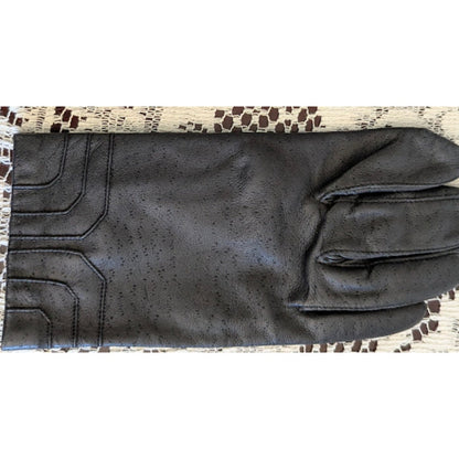 Vintage Fownes Charcoal Gray Leather Gloves Size 6.5 Rayon Lined Geometric