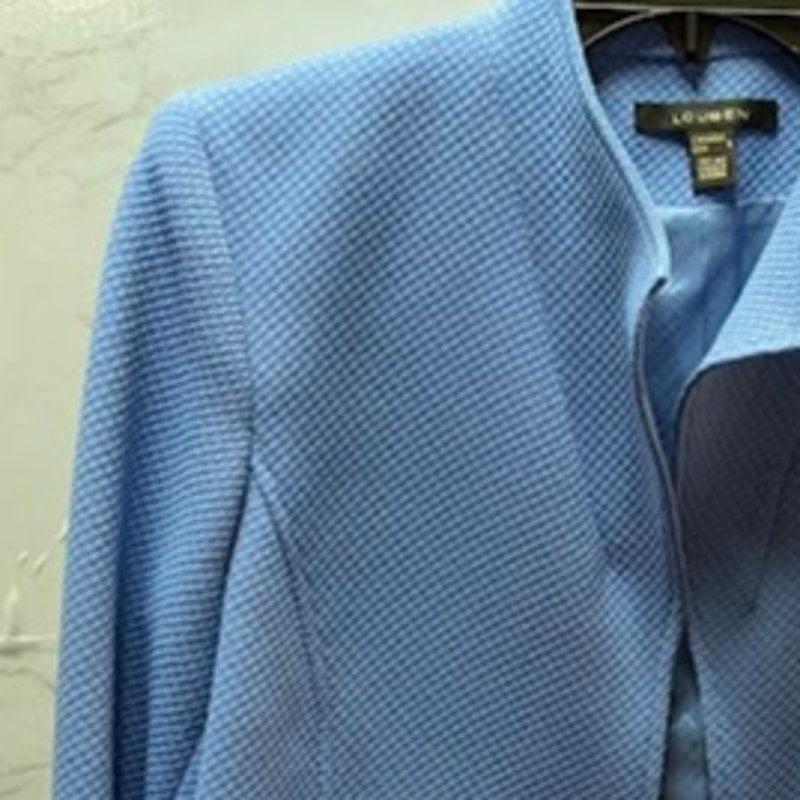 Louben Periwinkle Blue Dobby Fabric Blazer Stand Collar Vintage Career 8