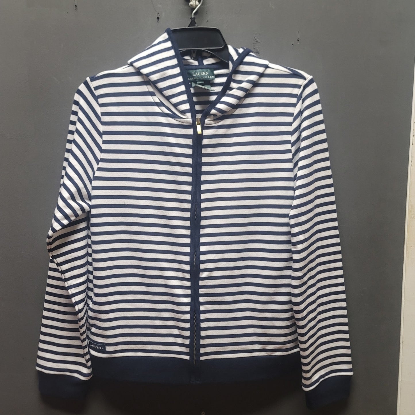 Lauren Ralph Lauren Striped Full Zip Hoodie Navy White Nautical Preppy Coastal