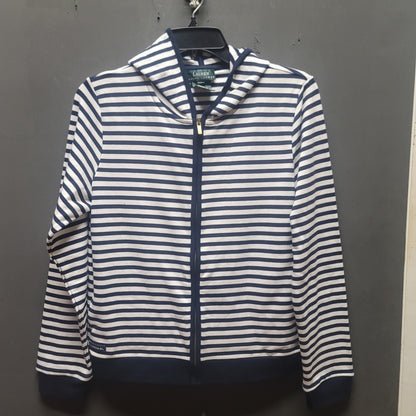 Lauren Ralph Lauren Striped Full Zip Hoodie Navy White Nautical Preppy Coastal
