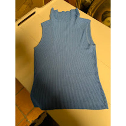 Preston & York Blue Ribbed Sleeveless Sweater Top Size Medium faux collar