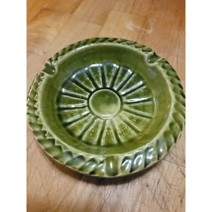 Vintage Olive Green Ceramic Sunburst Ashtray / Coin Dish