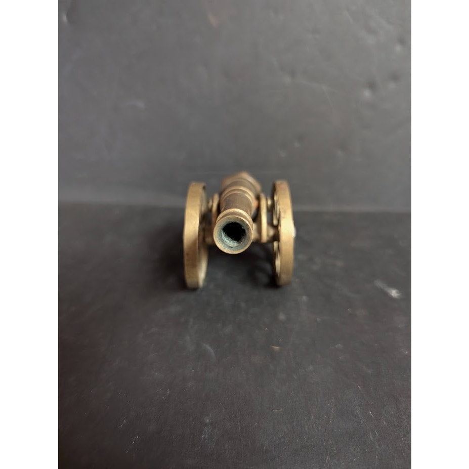 Vintage Parker Brass Toy Cannon Wheels Battlefield Pull behind HEAVY Miniature
