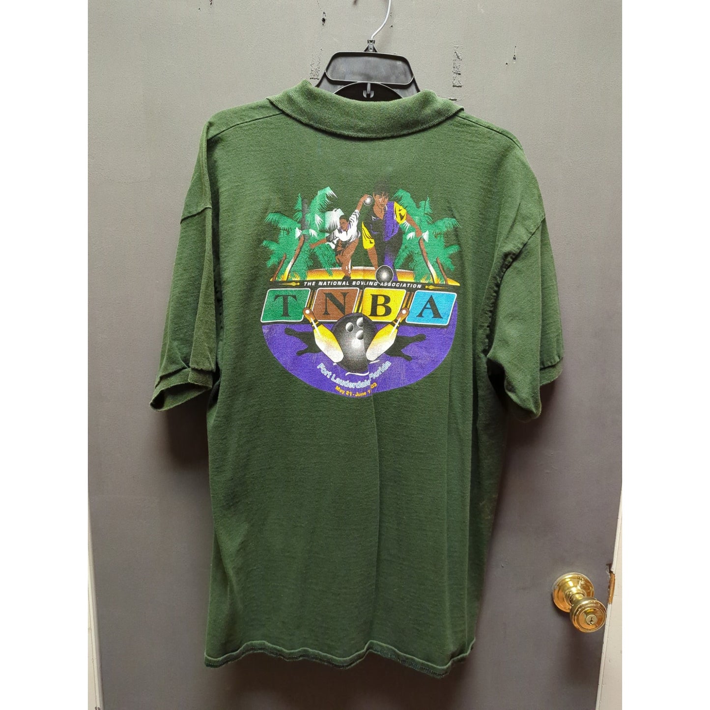 Vintage collared Green TNBA bowling shirt  XL  Cotton Heavyweight