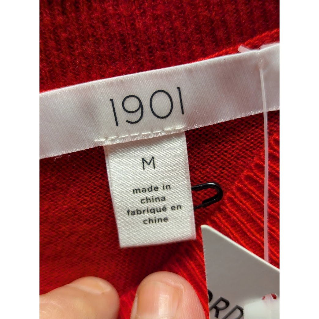 1901 Nordstrom Women's Red Button Back Three Quarter Sleeve Sweater NWT Medium