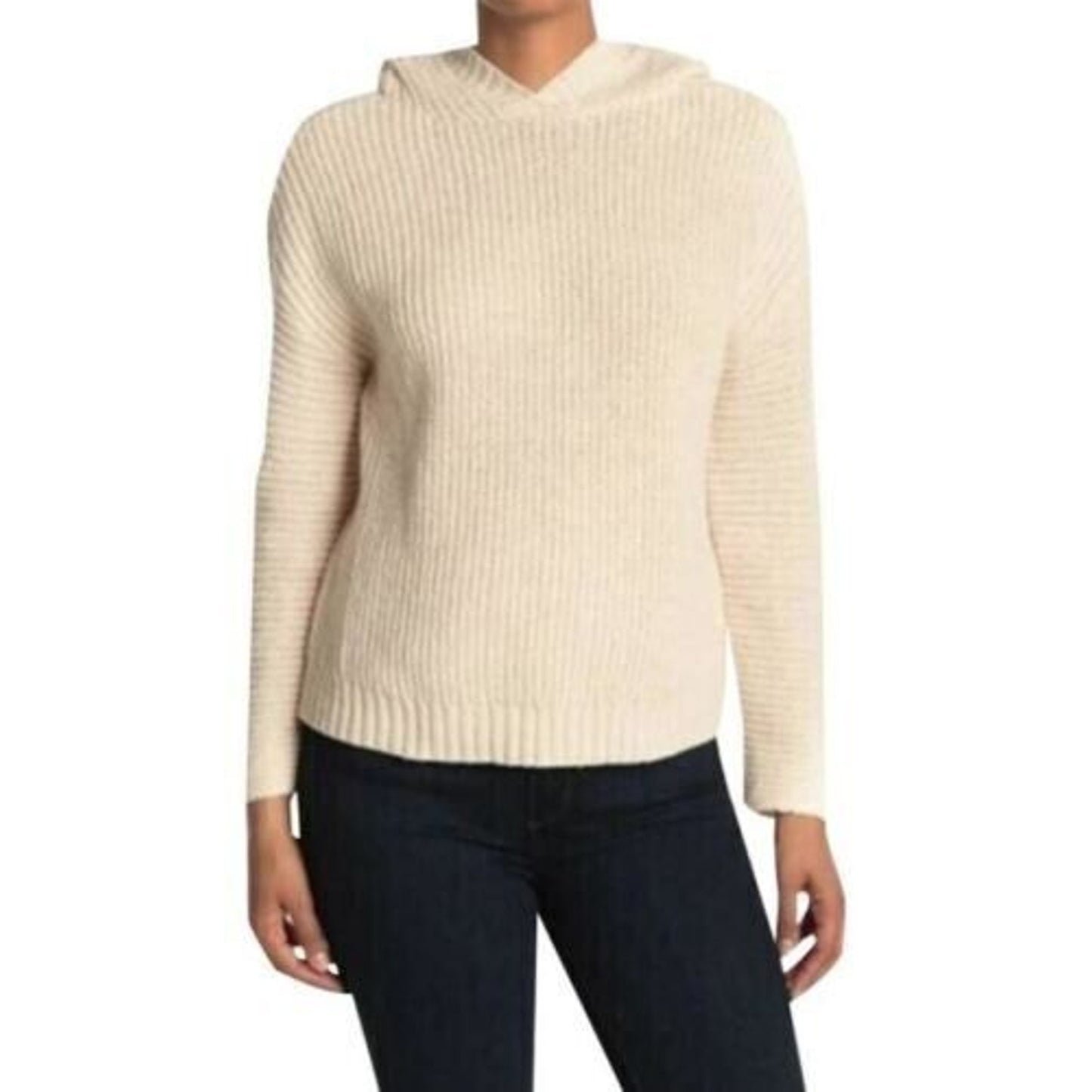 Abound Hooded Pullover Rib Knit Sweater Size MEDIUM Beige Oatmeal NWT