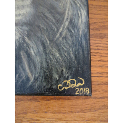 Original Signed Lion Face Canvas Painting Monochromatic Black & White Art 2018
