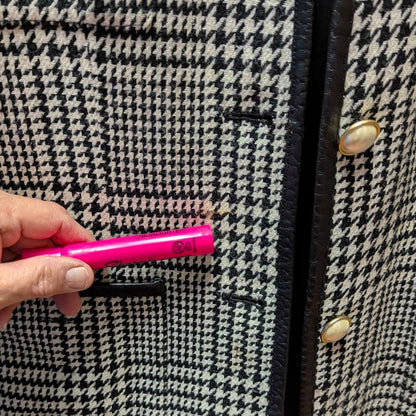 The Limited Plaid Wool Blend Blazer Faux Leather Trim Gold Button Vintage XS
