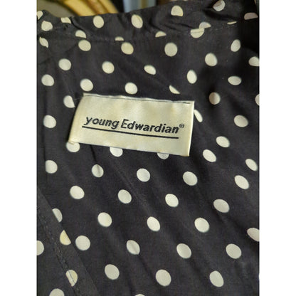 Young Edwardian Vintage Polka Dot Scalloped Vest Blouse XS Black White Coquette