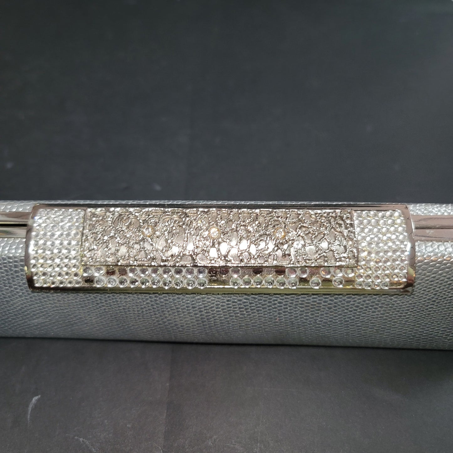 Silver evening bag clutch shoulder crossbody Purse narrow snap closure crystal