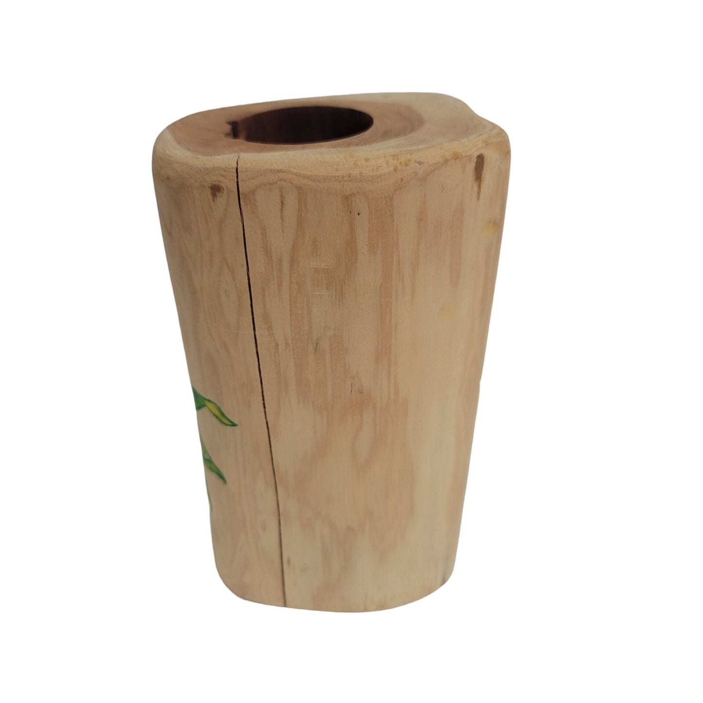 Handmade wood pillar tea light candle holder painted Caterpiller & Butterfly '13