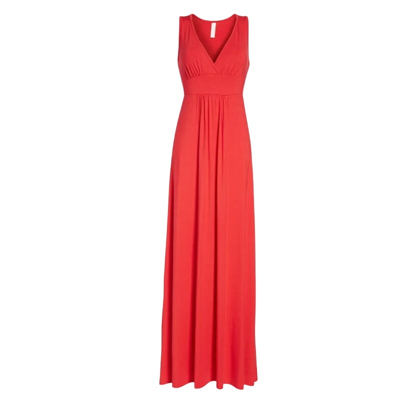 Loveappella V-neck Jersey Maxi Dress Size Medium Dark Pink NWT Stretchy Flowy