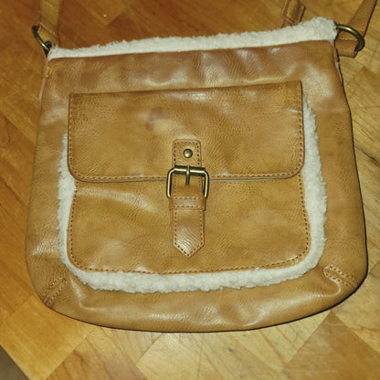 Crown Vintage faux textured leather and fleece shoulder bag crossbody adjustable