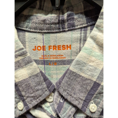 Joe Fresh blue white plaid short sleeve button down shirt Large NEW linen blend