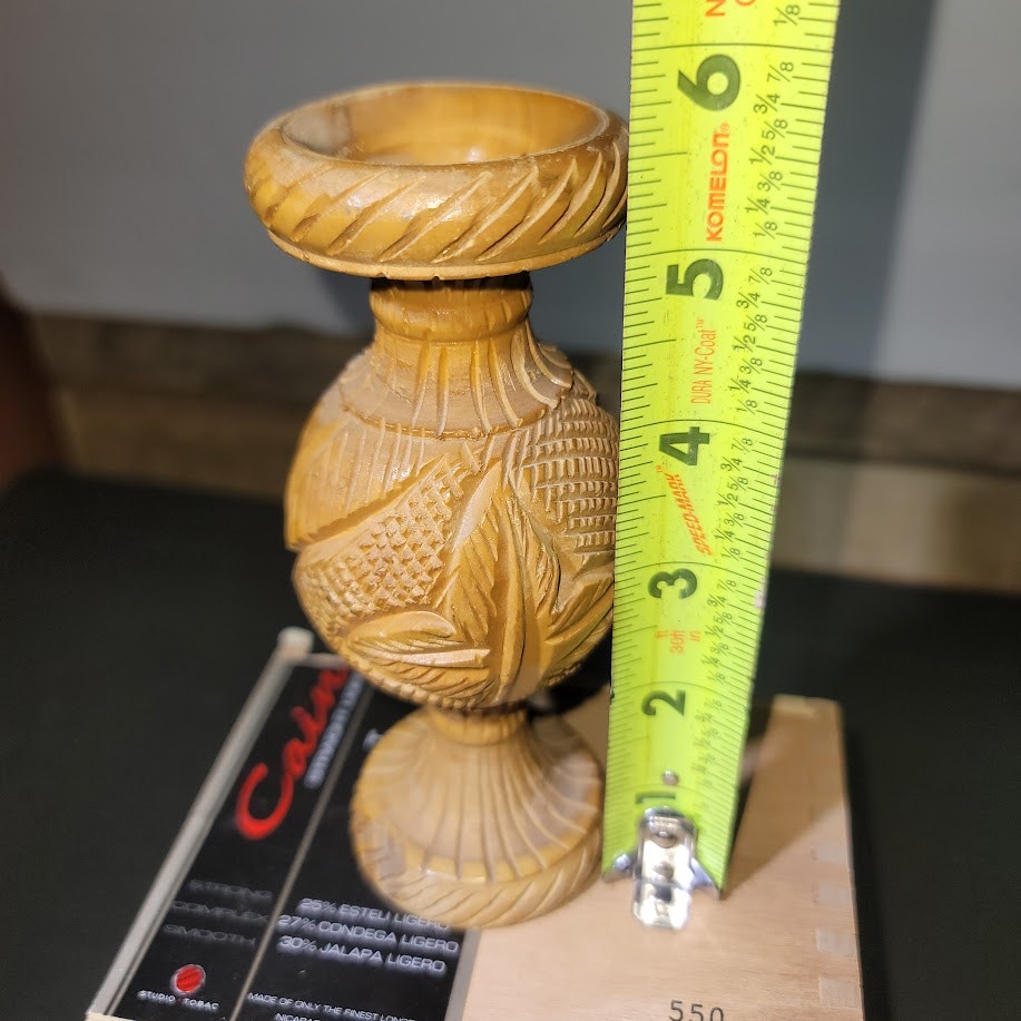 Vintage Wood Vase Five Inch Natural Carved Starburst Boho Rustic