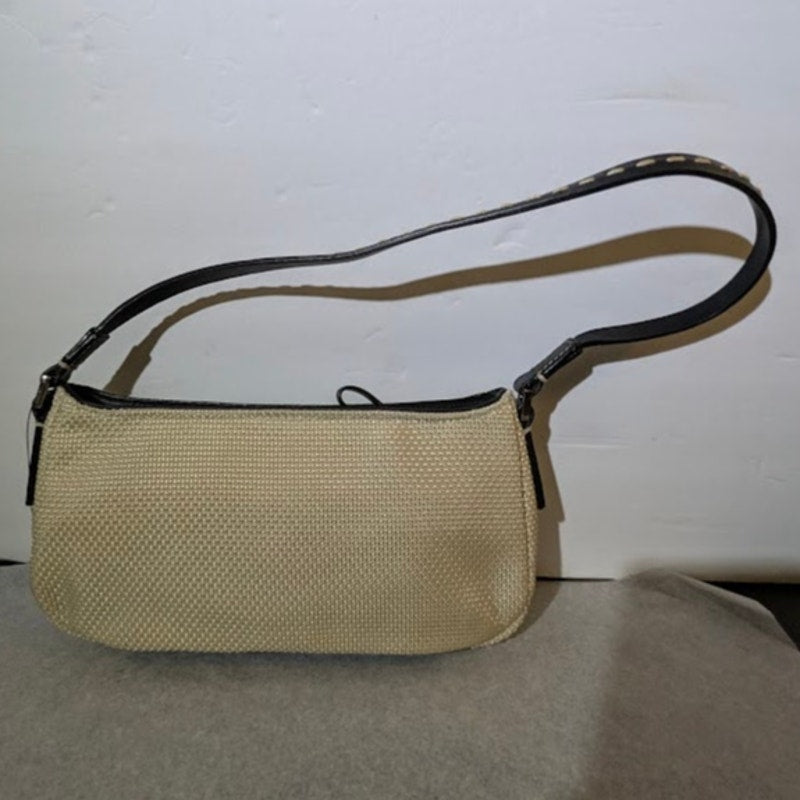 Antonio Melani Straw Leather Shoulder Bag Cream Black Baguette Vintage Style