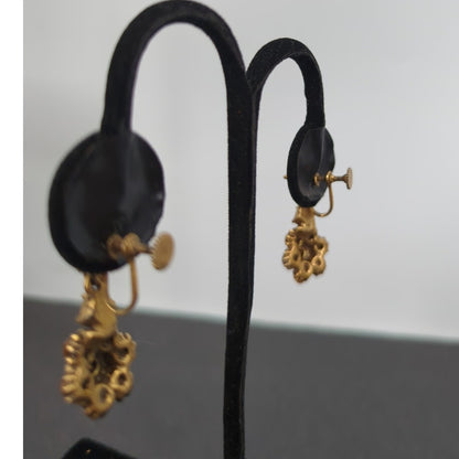 Celestial Vintage Star Amber Rhinestone Chandelier Dangle Screw Back Earrings