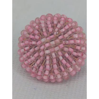 Vintage Pink Seed Bead Clip-On Button Earrings Mid-Century Glamour