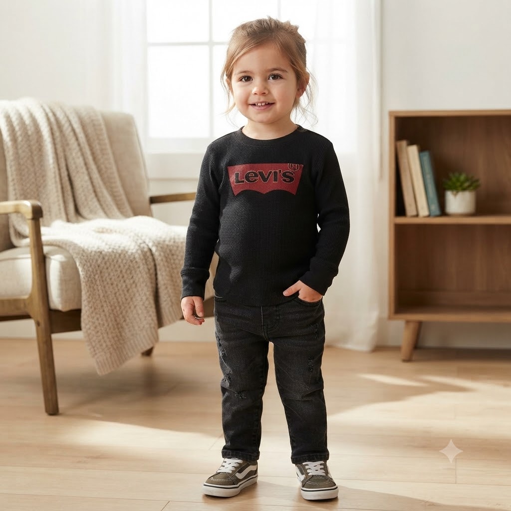 Streetwear Levi's Toddler Boys Black Long Sleeve Embroidered Logo Shirt NWT 2T