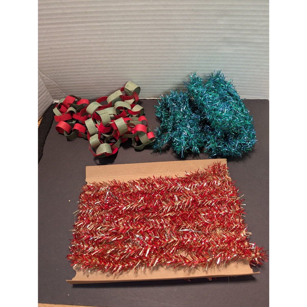 Vintage LOT various tinsel garland tree trimmings Homemade paper chain