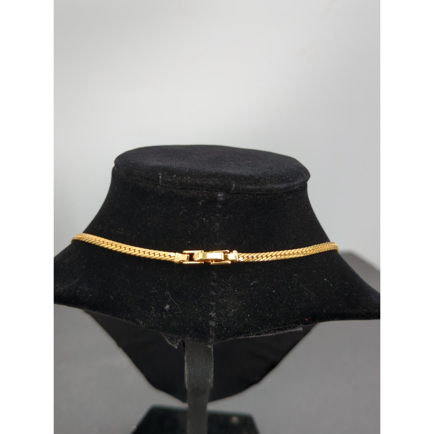 Vintage Fashion Necklace gold tone with curved crystal bar