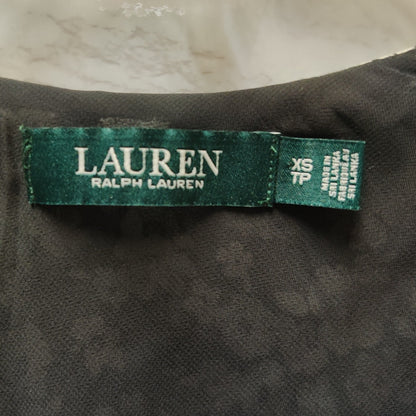 Lauren Ralph Lauren Floral Flutter Sleeve V Neck Blouse Black White Chiffon XS