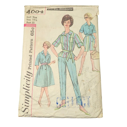 Vintage Simplicity Sewing pattern 4004 Size 14 1/2  PANT skit top shirt
