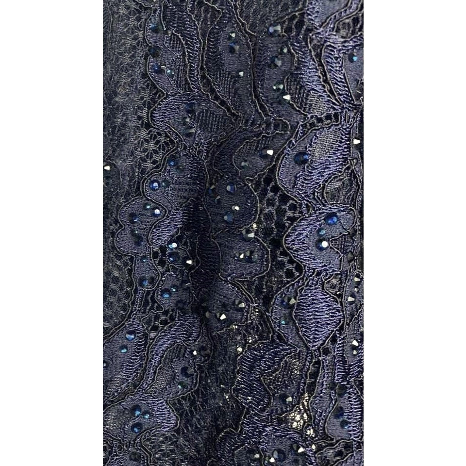 La Femme Sparkle Lace Ruched Wedding Formal Trumpet Gown Size 14 Navy Blue NWT
