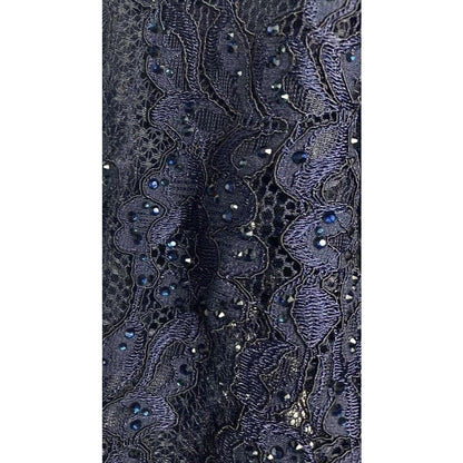 La Femme Sparkle Lace Ruched Wedding Formal Trumpet Gown Size 14 Navy Blue NWT