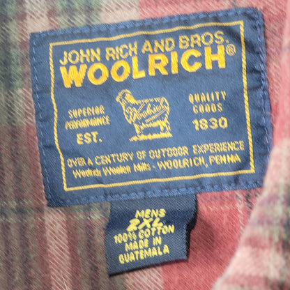 Woolrich Mens 2XL Plaid Flannel Shooting Shirt Canvas Patch Hunting Red Green