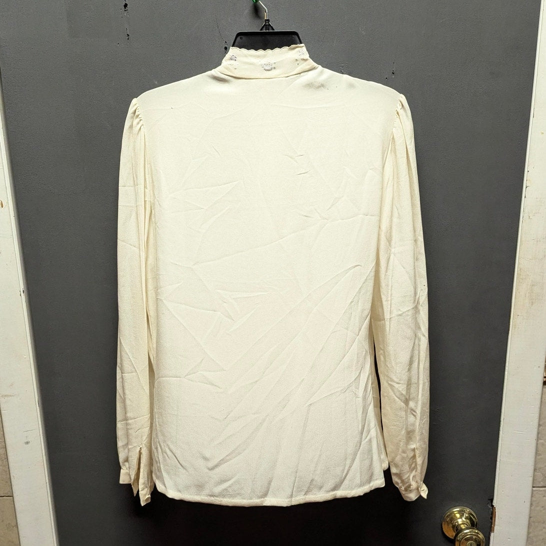 Lloyd Williams Vintage Silk Cream Blouse Floral Embroidered Romantic Cottage 6