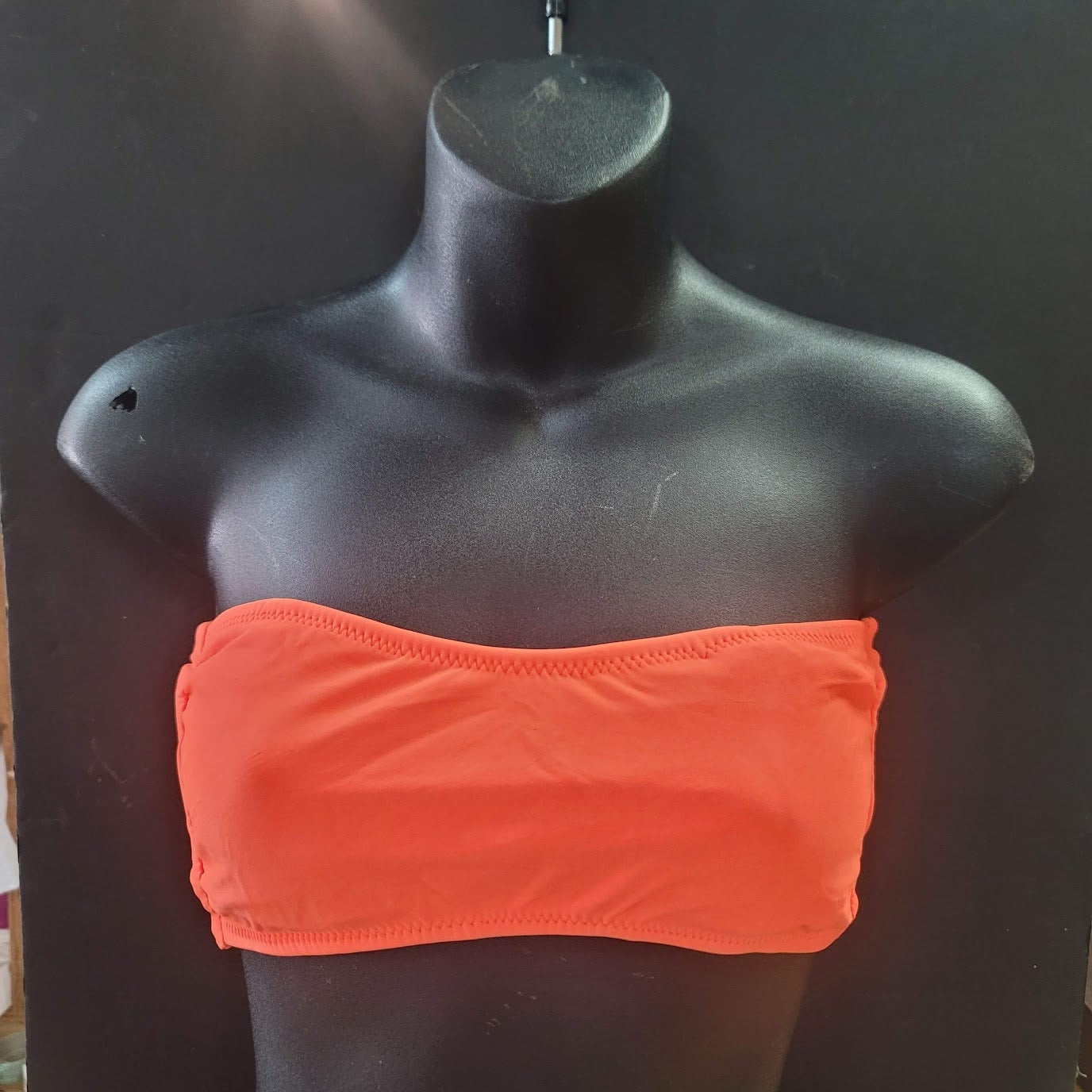 Blue Sky NEW Bandeau Side Bone Swim Top Lined Tieback Nip Pads NEON ORANGE