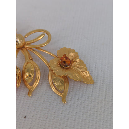 Vintage Gold-Tone Pink Floral Bouquet Brooch Pin Flower Spray