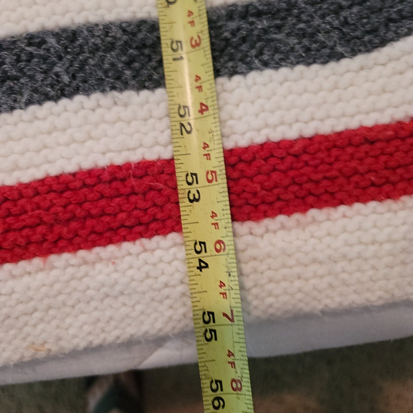 Cabin throw white red gray Geometric Afghan nautical PreOwned vintage