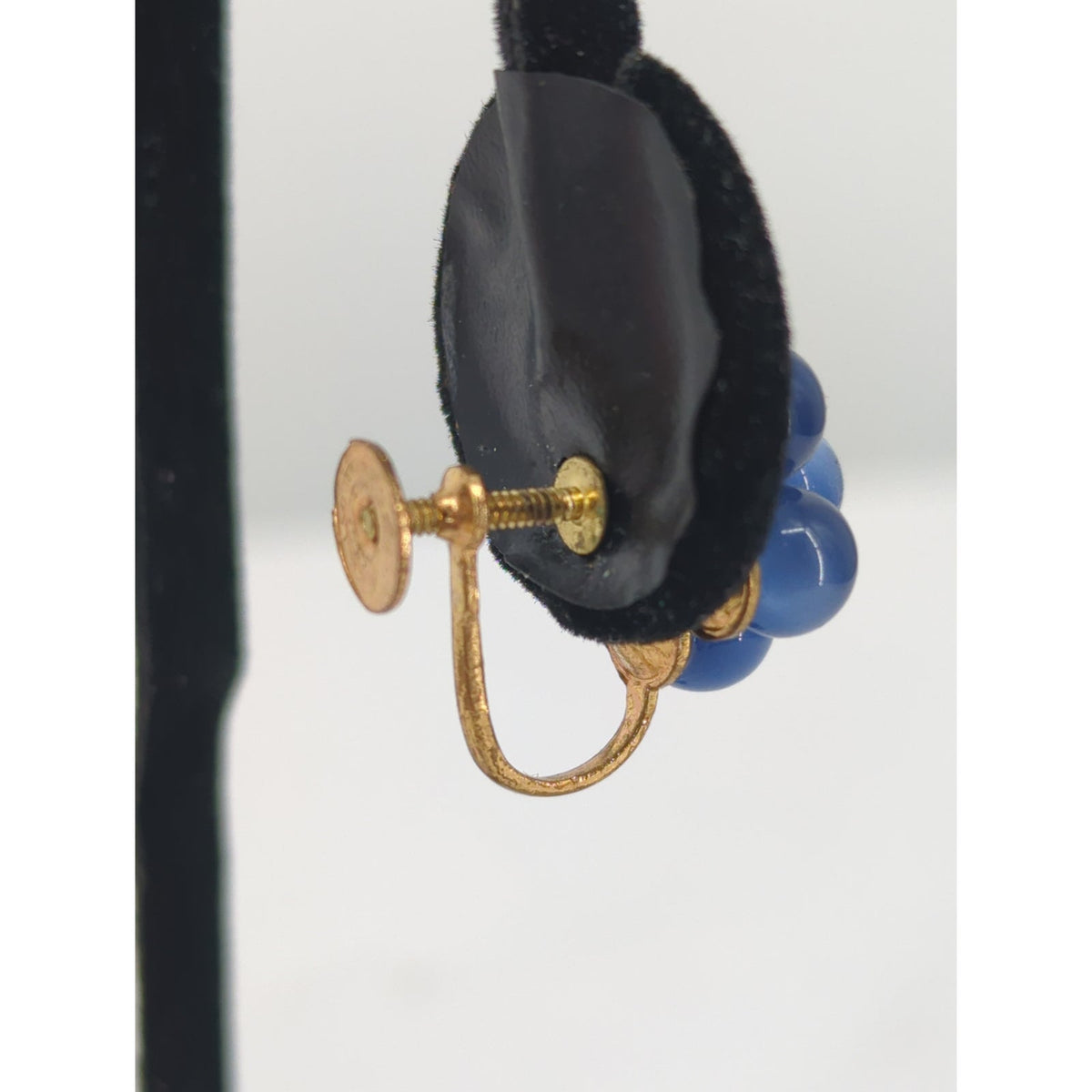 Vintage Mid Century Cobalt Cluster Bead Screw Back Earrings Retro French Country
