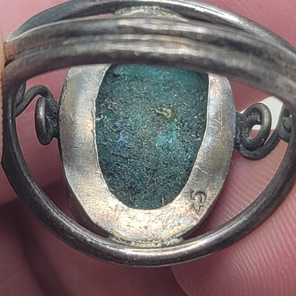 Vintage Sterling Silver Malachite Statement Ring Art Nouveau Swirl Size 9