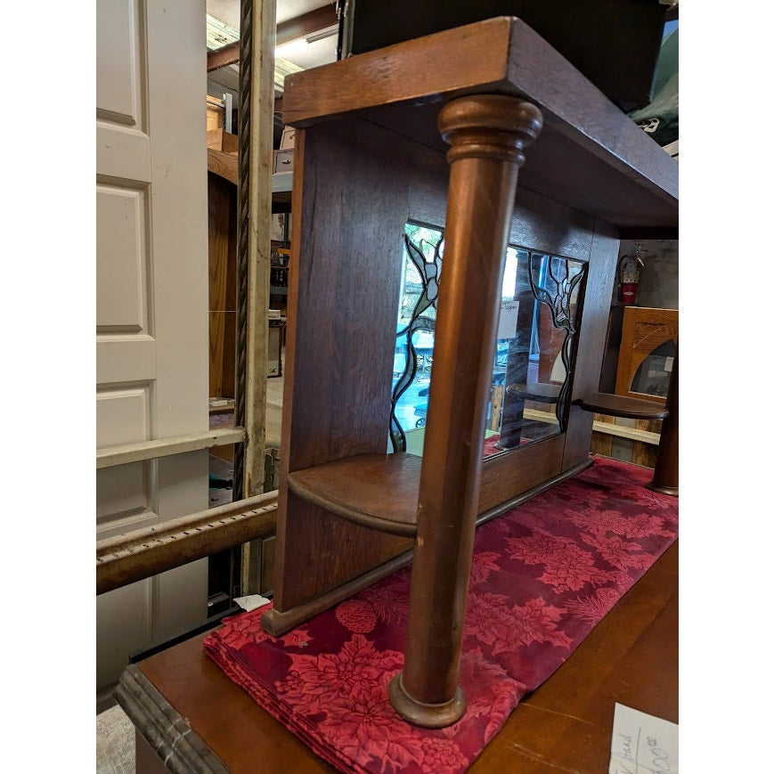 Secondhand Sandies: Buffet/ sideboard Mirror topper shelf stained glass tiger oak wood 47x12x27.6