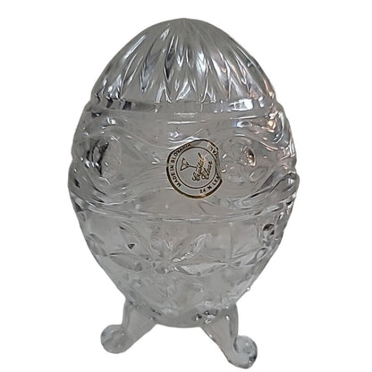 Vintage Crystal Slovakia Clear Egg Shaped Glass Pedestal Candy Dish