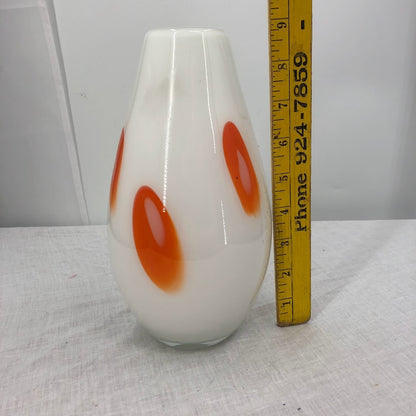 Murano Glass Vase Handblown orange patches white table bulb MCM design 9" glass