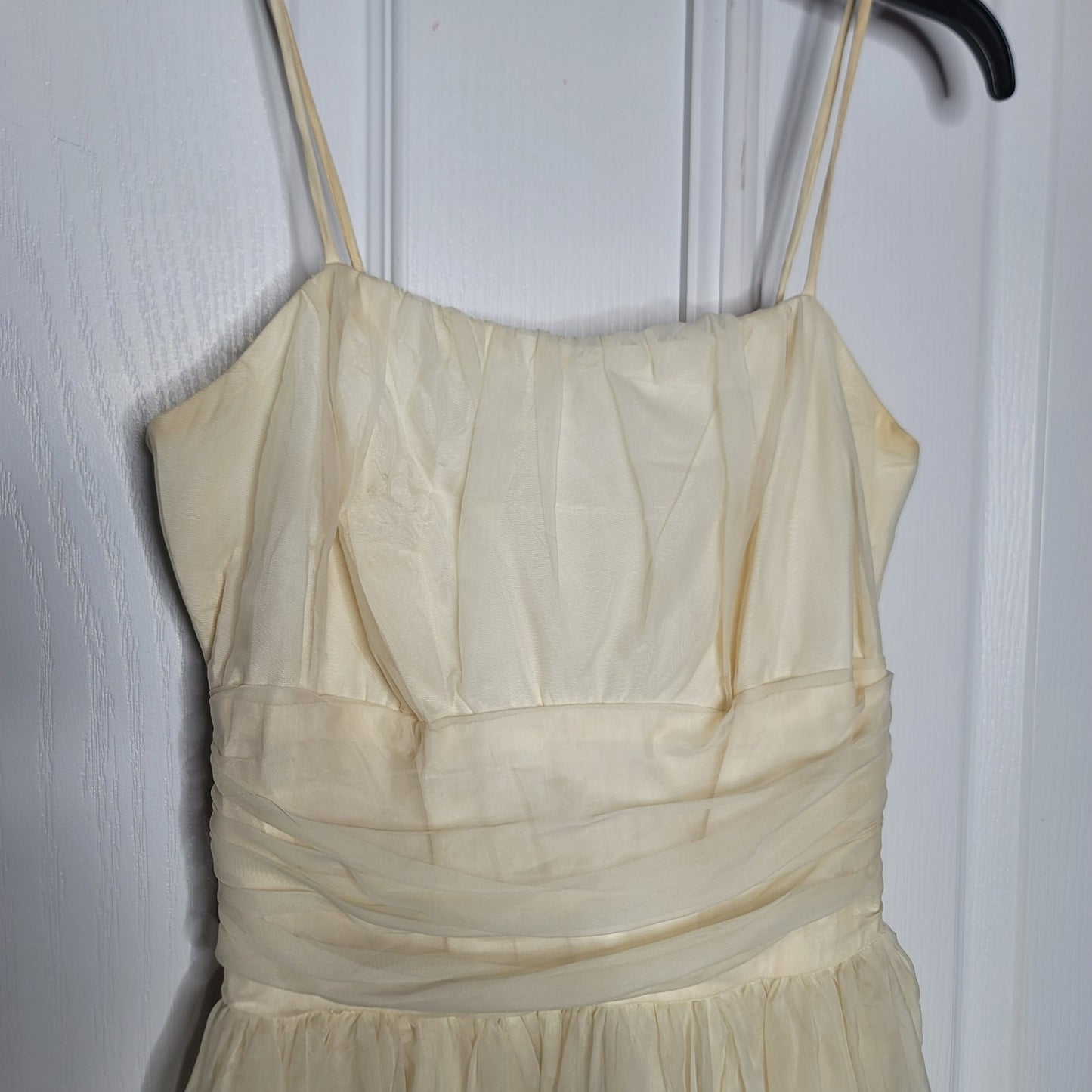Vintage 50's fit flare Chiffon pleated dress sleeveless XS white Cream teen