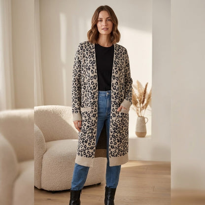 sanctuary animal print open front cardigan with pockets size SMALL OVERSIZE Cozy