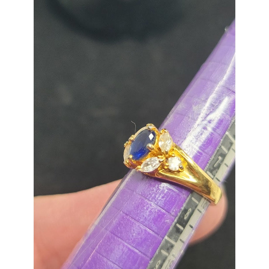Vintage PD Premier Designs Blue Sapphire Glass Ring Size 7.5 Retro Glam Jewelry