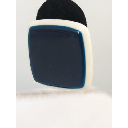 Vintage Mod Navy Blue White Square Resin Clip-On Earrings Mid Century Retro Chic
