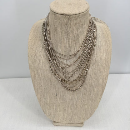 Vintage Fashion Necklace Multi Strands of Chain link Silver-tone REN-Fair DOM