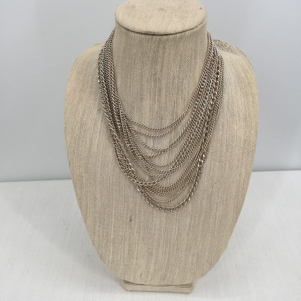 Vintage Fashion Necklace Multi Strands of Chain link Silver-tone REN-Fair DOM