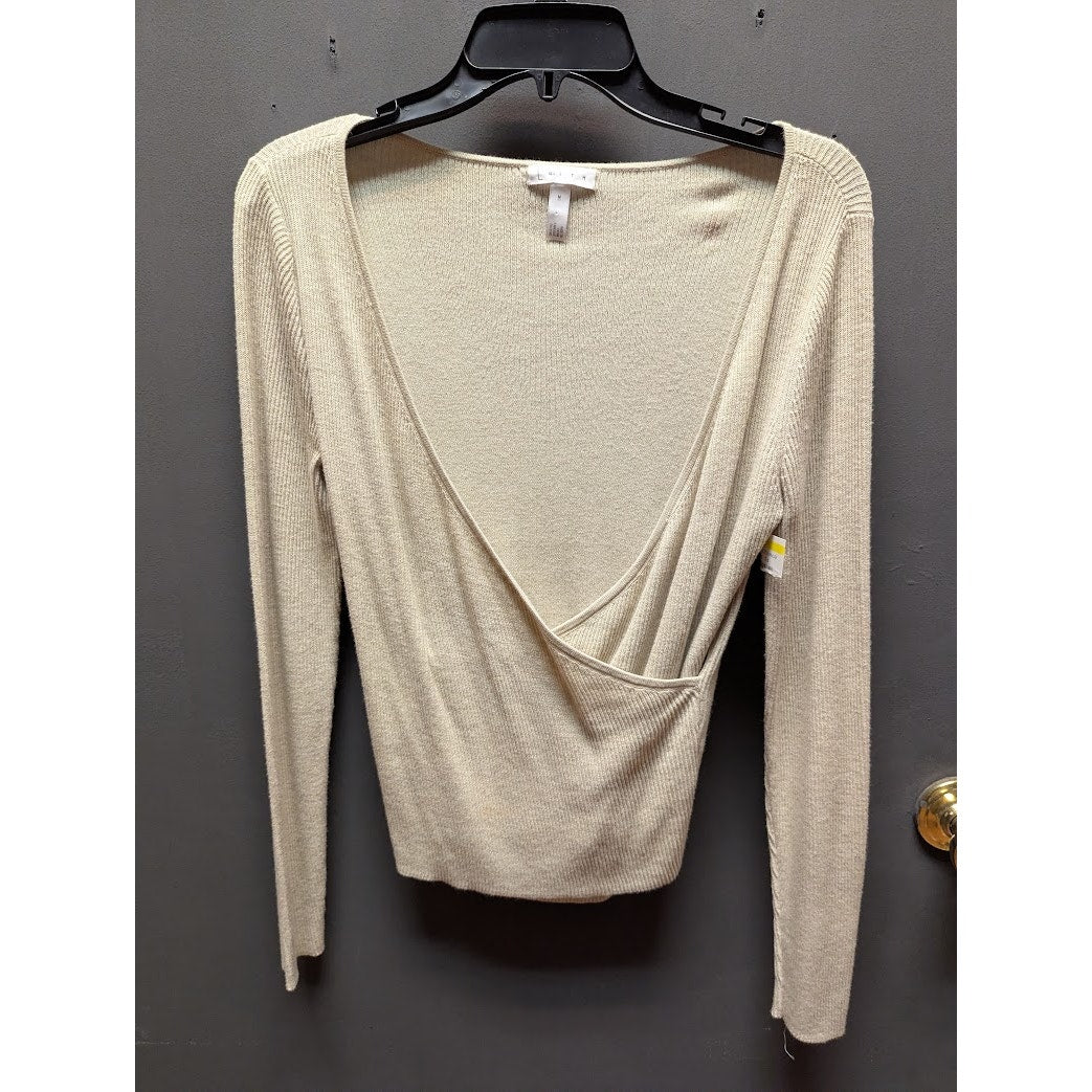 Leith VNeck faux Wrap sweater oatmeal Size Medium NEW ribbed waist Pullover NEW